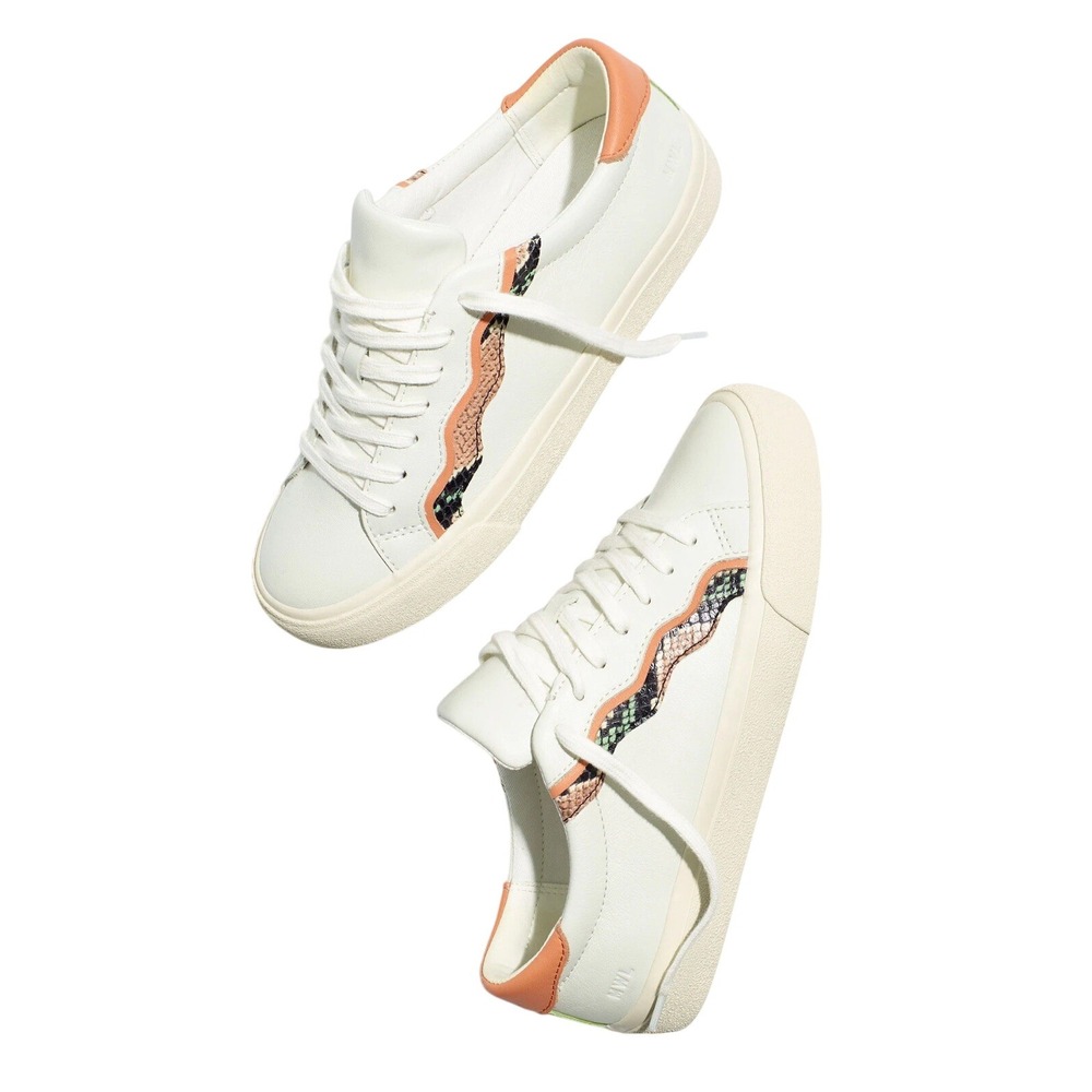 Madewell MWL Court Sneakers‎ Womens White Peach Snake Embossed Leather Low Top